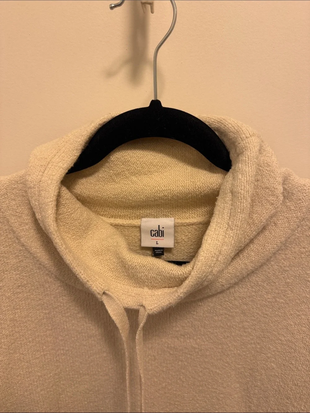 CAbi Cream Funnel Neck Drawstring Sweater